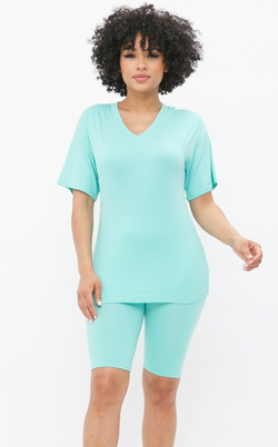 TEAL TWO PIECE BIKER SET PLUS SIZE Apparel & Accessories HAUTE BY TAI´SHEREE   
